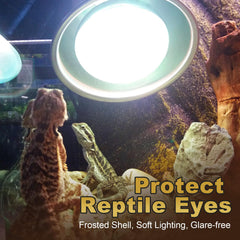 MIXJOY reptile basking bulb soft-diffused glass reduces glare for safer viewing.
