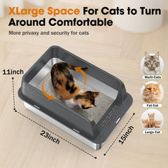 MIXJOY stainless steel litter box shows anti-slip pads for stable use.