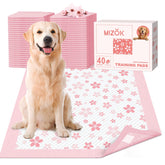 MIZOK dog pee pad 28x34 pink cherry blossom pattern for comfortable training and odor control.