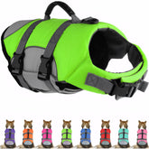 Mklhgty dog life jacket on a dog swimming, providing buoyant comfort for water fun.