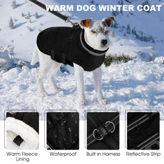 Mklhgty dog winter coat waterproof fabric keeps rain and snow at bay.