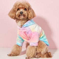 Mklhgty tie-dye dog hoodie worn on a pup demonstrates easy stretch and fit