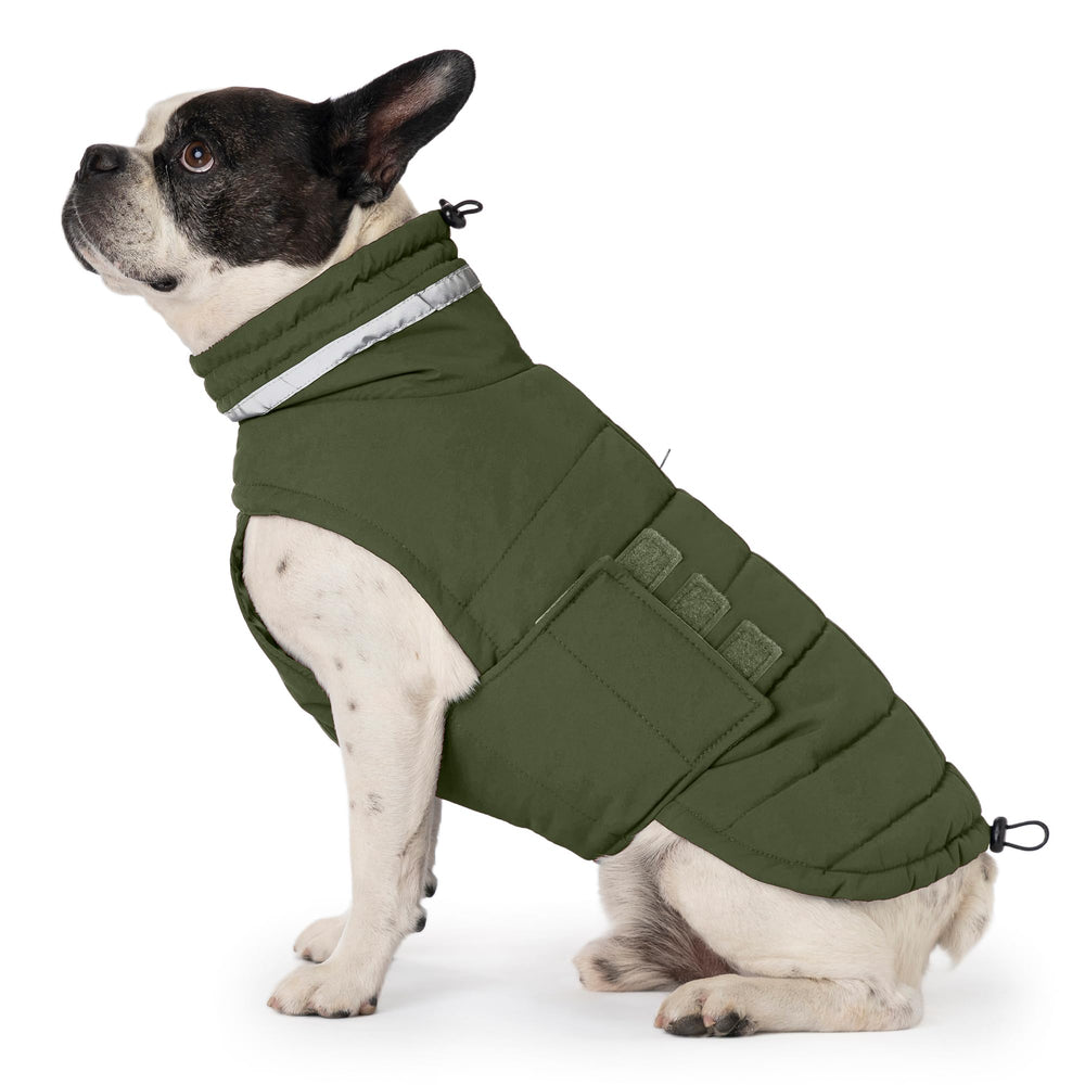 Mklhgty waterproof dog coat green S front view for warmth and rain protection.