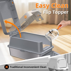 Mlazo stainless-steel litter box with removable hood for flexible setup.