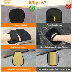 MMGOPET pet-hair-remover-glove-on-couch demonstrates non-scratch fur removal from sofa.