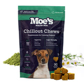 Moe's Calming Chews dog treat bottle on-the-go packaging for quick anxiety relief