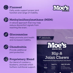 Moe's Healthy Pets ingredient label shows GMO-free and artificial preservative free formula