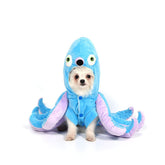 Mogoko octopus costume on a dog with hat and eight legs, festive look