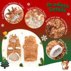 Mogoko Reindeer Dog Costume closeup fleece highlights soft breathable fabric.