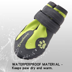 MOKCCI Truelove dog boots with easy-on-off straps for quick outfit changes.