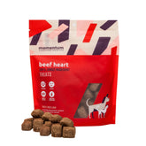 Momentum Carnivore Nutrition beef heart dog treat bag—training rewards and lean muscle support.