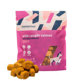 Momentum Carnivore Salmon Treats packaging highlighting single-ingredient nutrition for dogs and cats