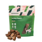 Momentum Carnivore Nutrition turkey heart treats in a bag, ideal lean protein for active pets.