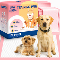 MoMoCo puppy pads packaging shows 23x23 size for easy training setup