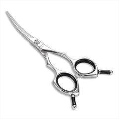 Momotou dog grooming scissors 5inch curve blade closeup for precise trims and smooth glide.