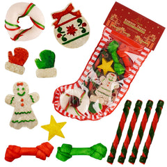 MON2SUN Christmas dog rawhide stocking packaging for small dogs offers festive fun