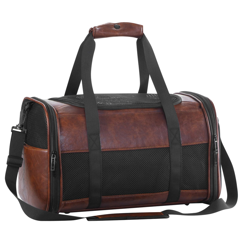 Monanller fashion vegan-leather dog carrier front view for stylish travel with your pet