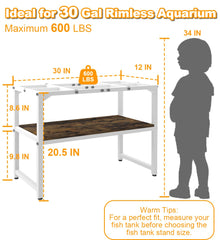 Mondazie 30gal rimless stand side view reveals white finish and stability