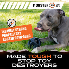 Monster K9 Indestructible Ball dog-chewing action demonstrates chew resistance for tough chewers.