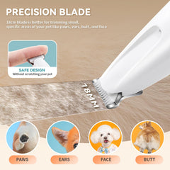 MOONEON quiet-trimmer illustrating whisper-quiet operation for calm pets.