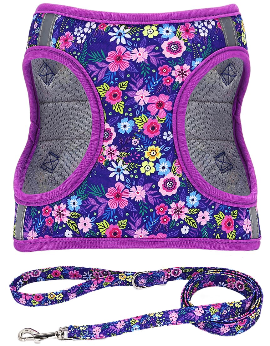 Moonpet Step-In Harness dark flower front view supports easy, secure all-weather walks.