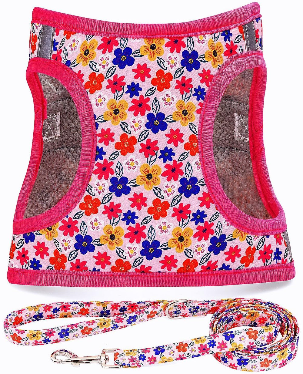 Moonpet Step-In Harness Romantic Sakura XXS front view showing breathable padded mesh for comfort.