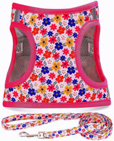 Moonpet Step-In Harness Romantic Sakura XXS front view showing breathable padded mesh for comfort.