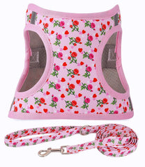 Moonpet step-in valentines harness front view showing floral pattern for stylish walks.