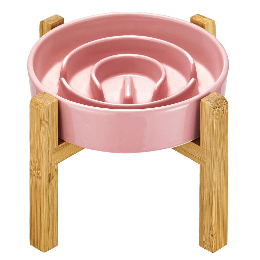 MOPANG ceramic slow-feeder bowl elevated front view improves feeding posture
