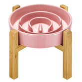 MOPANG ceramic slow-feeder bowl elevated front view improves feeding posture