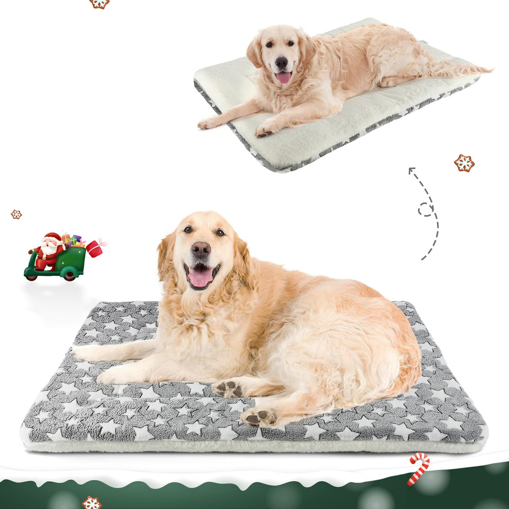Mora Pets star print gray dog bed closeup shows plush fleece comfort