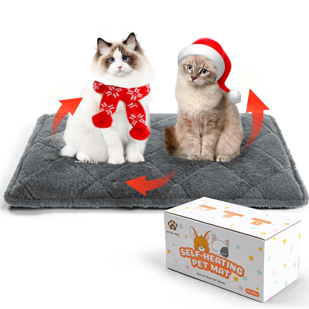 Mora Pets self-heating cat bed with reflective layer for cozy warmth indoors.