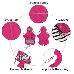 Morezi raincoat showing harness hole and back pocket for essentials
