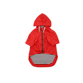 Morezi dog raincoat red front view with zip closure for easy dressing and rain protection
