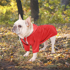 Morezi dog raincoat red in rain walk demonstrates easy-on, stay-dry protection for daily outings.