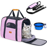 Morpilot portable cat carrier wide view highlighting spacious interior for comfy travel.