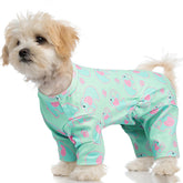 MORVIGIVE XS dog PJs green print sleeve closeup for cozy warmth