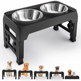 Moserein elevated dog bowls stand with bowls keeps meals tidy and convenient for daily feeding.