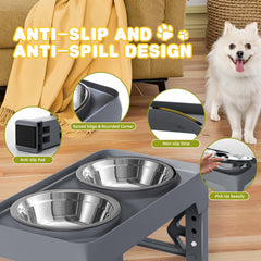 Moserein mess-proof raised stand keeps floors clean during enthusiastic meals.