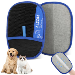 Mosty pet hair removal glove front view showing double-sided design for quick fur lift.