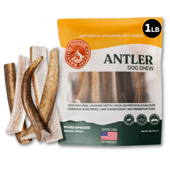 Mountain Valley Antlers mixed-species dog chew, durable and long-lasting for energetic chewers.