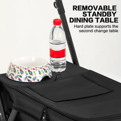 MOV COMPRA pet stroller interior shows removable mat with cooling and warm fabrics
