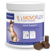 MOVOFLEX soft chews bottle-dosing shows easy once-daily joint support for dogs.
