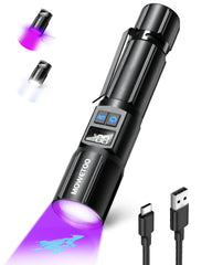 MOWETOO black-light flashlight front view shows 395nm UV for stain detection.