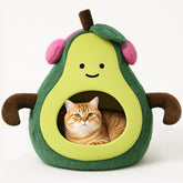 MOYMO avocado cat bed front view shows cozy cave for naps and small pets.