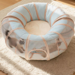 MOYMO Cat Tunnel with dangling wand encourages pouncing and batting games