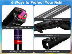 MQ submersible heater safety shield shows built-in protection for tank safety.