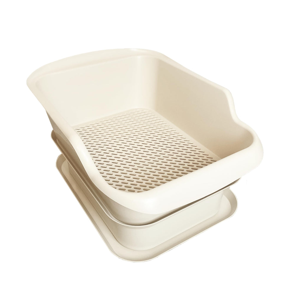 Mr. Catman cat-sifting litter box front-edge scoop-handle for easy one-handed scooping.