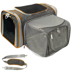 Mr. Peanut's airline carrier front view demonstrates compact in-cabin fit with expandable space for pets.