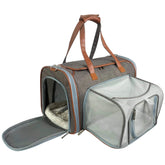 Mr. Peanut's Gold Series carrier front view with self-locking zippers for secure travel.